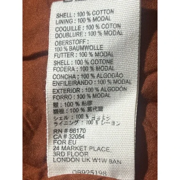 Free People Kika Dress Woman's XS Rust Tan Floral Black Hem Trim Tiered Cotton - Picture 5 of 8